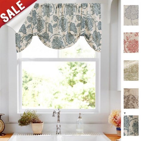 4. Jinchan Tie Up Valances Jacobean Floral Printed